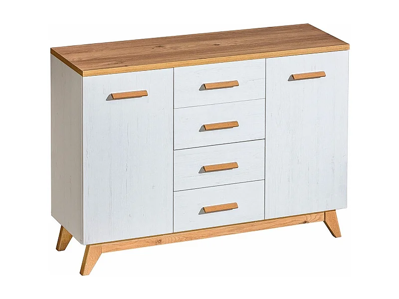 Commode Sorvera 106, Pin Anderson|Chêne, Avec tiroirs et portes, Nombre de tiroirs: 4,