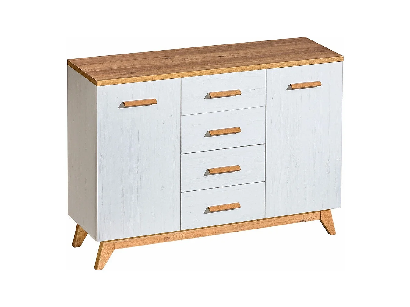 Commode Sorvera 106, Pin Anderson|Chêne, Avec tiroirs et portes, Nombre de tiroirs: 4,