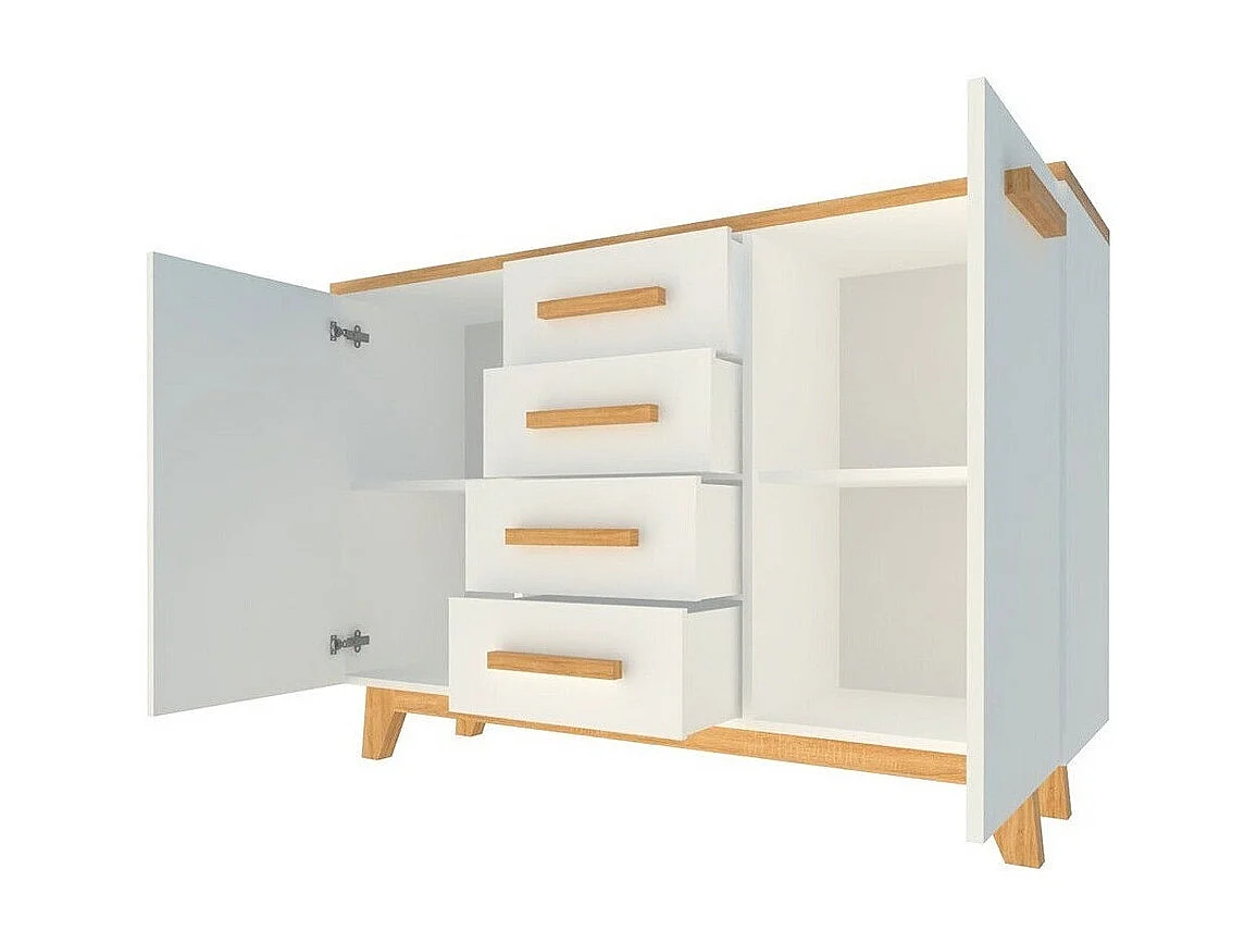 Commode Sorvera 106, Pin Anderson|Chêne, Avec tiroirs et portes, Nombre de tiroirs: 4,