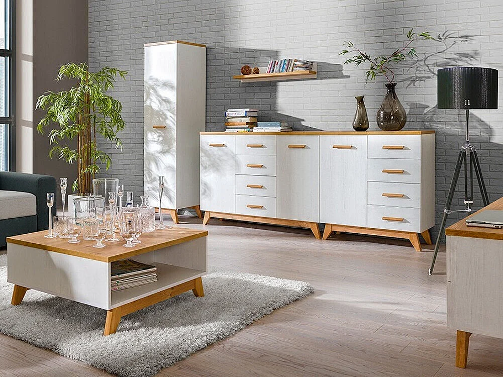 Commode Sorvera 106, Pin Anderson|Chêne, Avec tiroirs et portes, Nombre de tiroirs: 4,