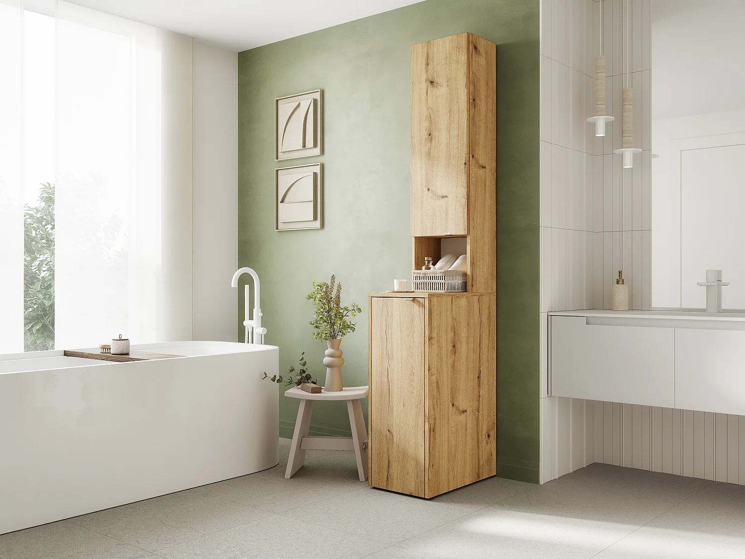 Armario alto de baño - 210 x 33 x 56 cm Armario estrecho de almacenamiento para baño