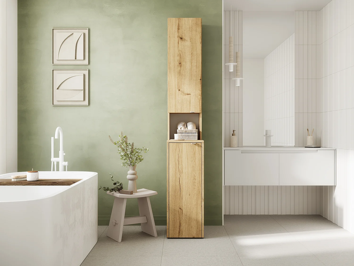 Armario alto de baño - 210 x 33 x 56 cm Armario estrecho de almacenamiento para baño