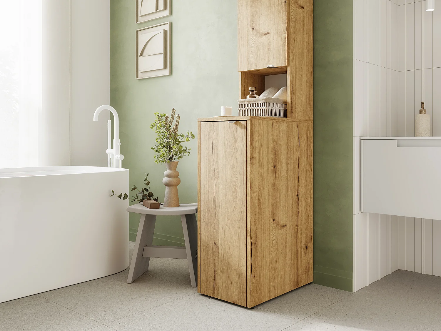 Armario alto de baño - 210 x 33 x 56 cm Armario estrecho de almacenamiento para baño