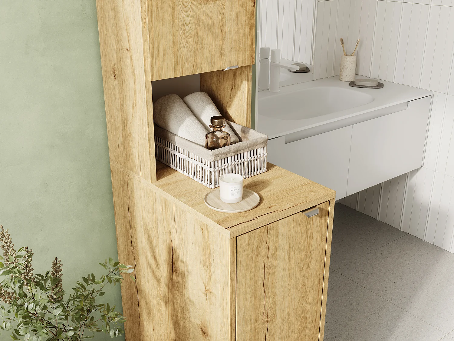 Armario alto de baño - 210 x 33 x 56 cm Armario estrecho de almacenamiento para baño