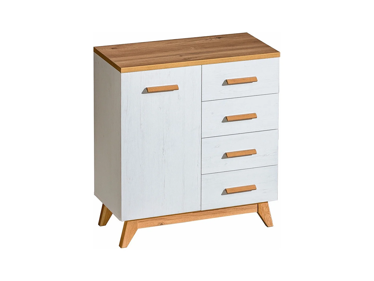 Commode Sorvera 105, Pin Anderson|Chêne, Avec tiroirs et portes, Nombre de tiroirs: 4,