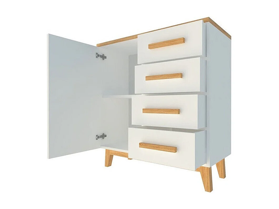 Commode Sorvera 105, Pin Anderson|Chêne, Avec tiroirs et portes, Nombre de tiroirs: 4,