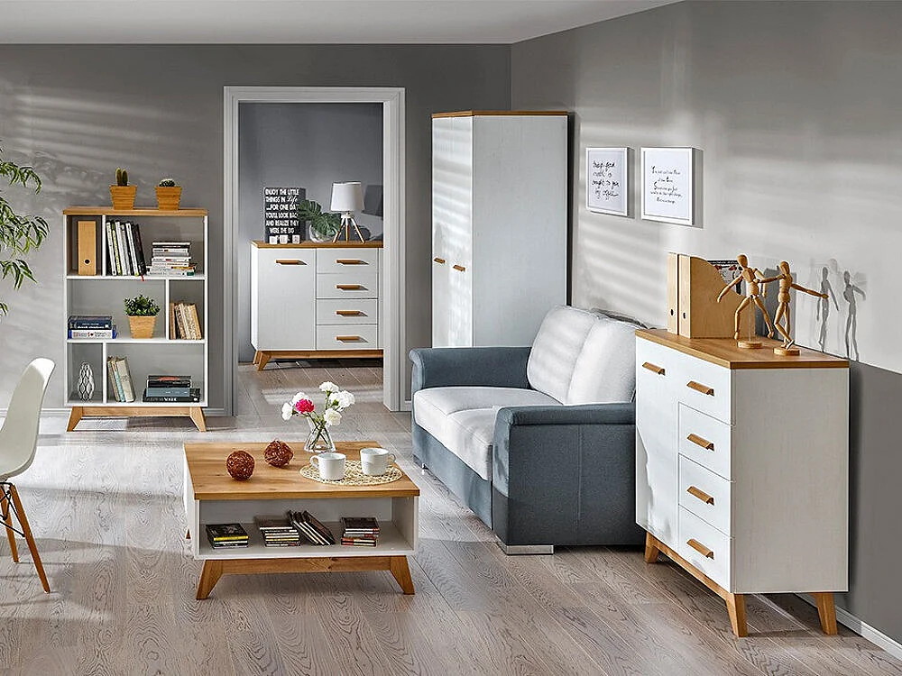 Commode Sorvera 105, Pin Anderson|Chêne, Avec tiroirs et portes, Nombre de tiroirs: 4,