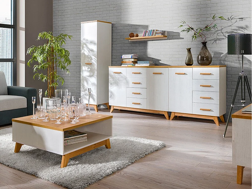 Commode Sorvera 105, Pin Anderson|Chêne, Avec tiroirs et portes, Nombre de tiroirs: 4,