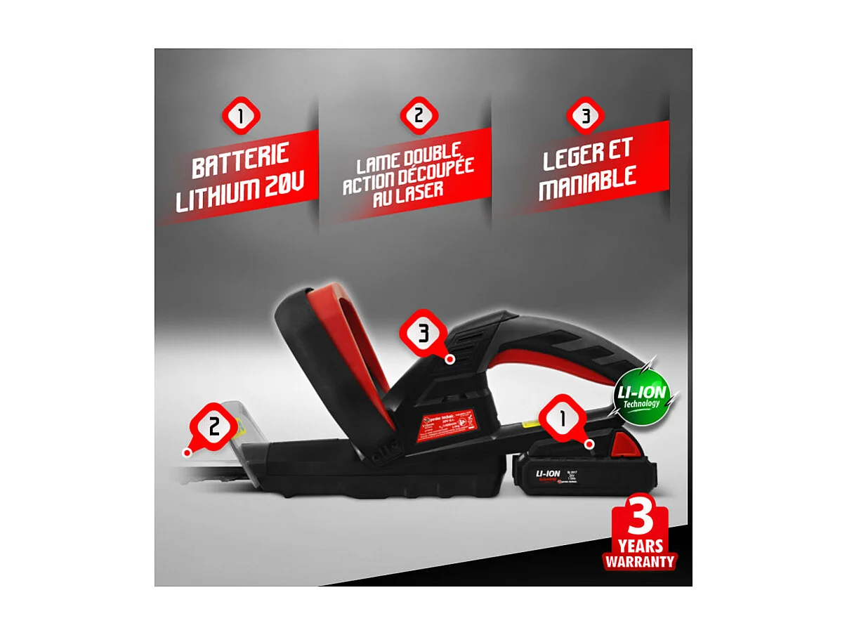 Taille-haies sur batterie 20 V - Lame 510 mm - Elem Garden Technic