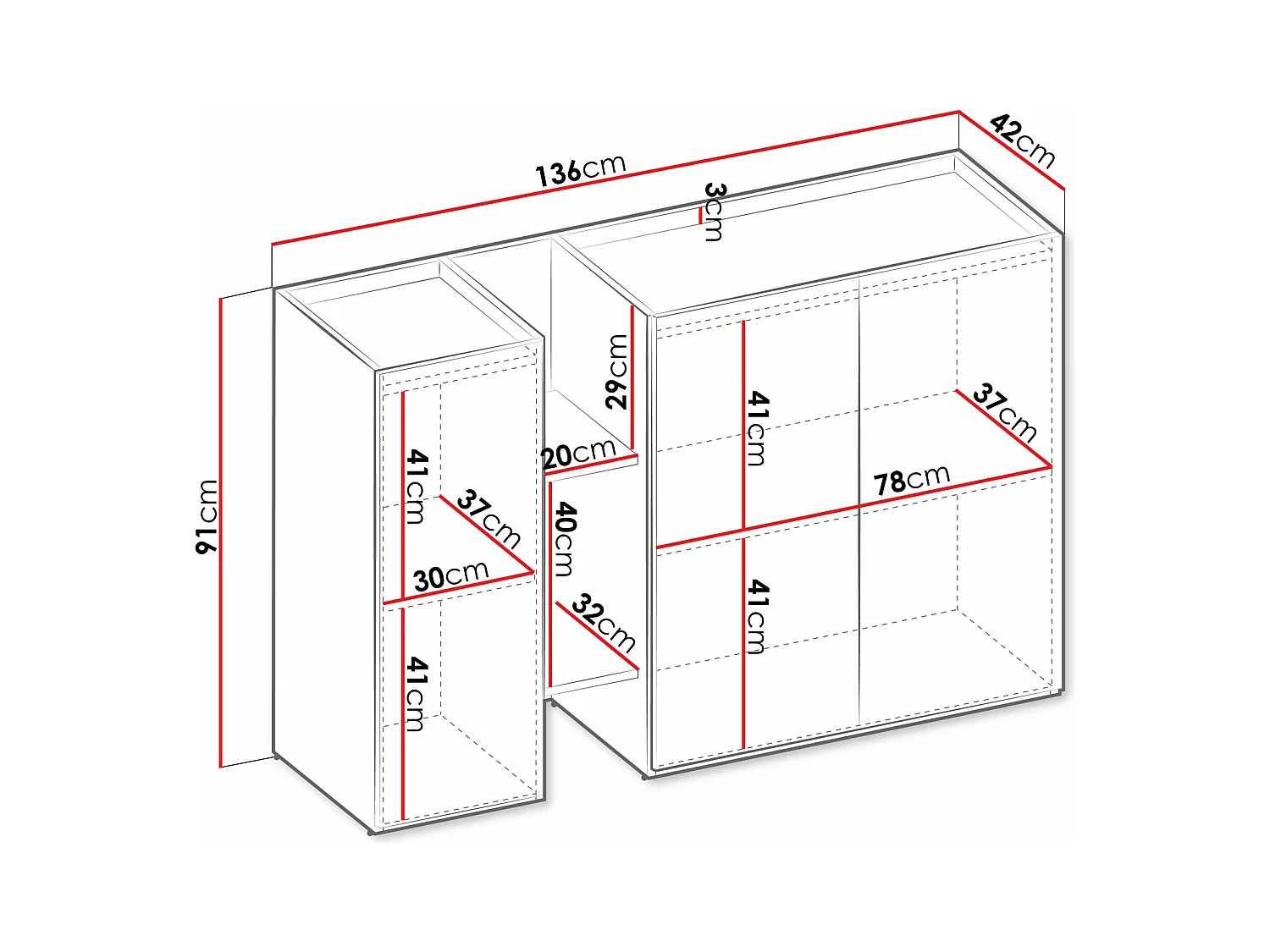Buffet Delruvi 105, Truffe|Chêne clair|Cachemire, 91x136x42cm, Stratifié