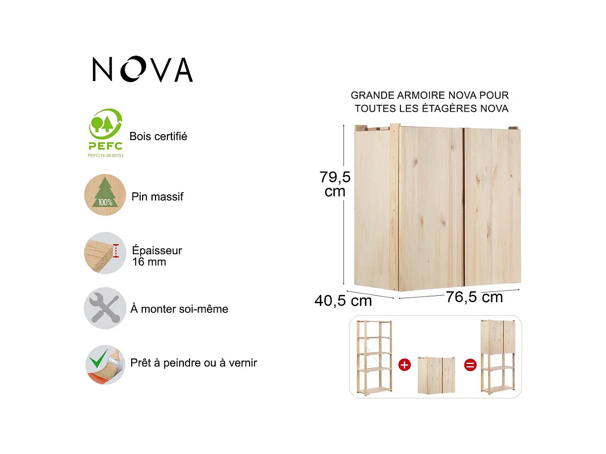 Armoire de rangement en pin massif Nova 76.5 x 40.5 x 79.5 cm