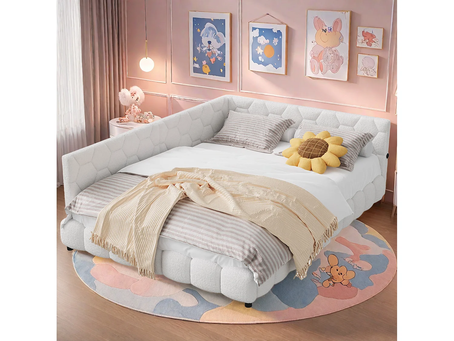 Canapé-lit 140*200cm, lumière ambiante 16 couleurs, port USB, blanc