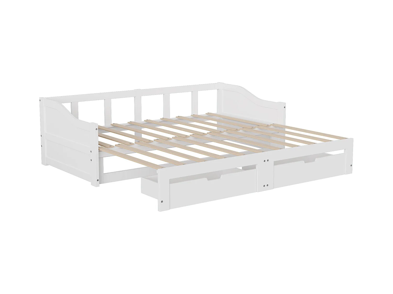 Sofá-cama de 90x200 cm em madeira maciça com 2 gavetas, extensível para uma cama de casal de 180x200 cm, prático e resistente