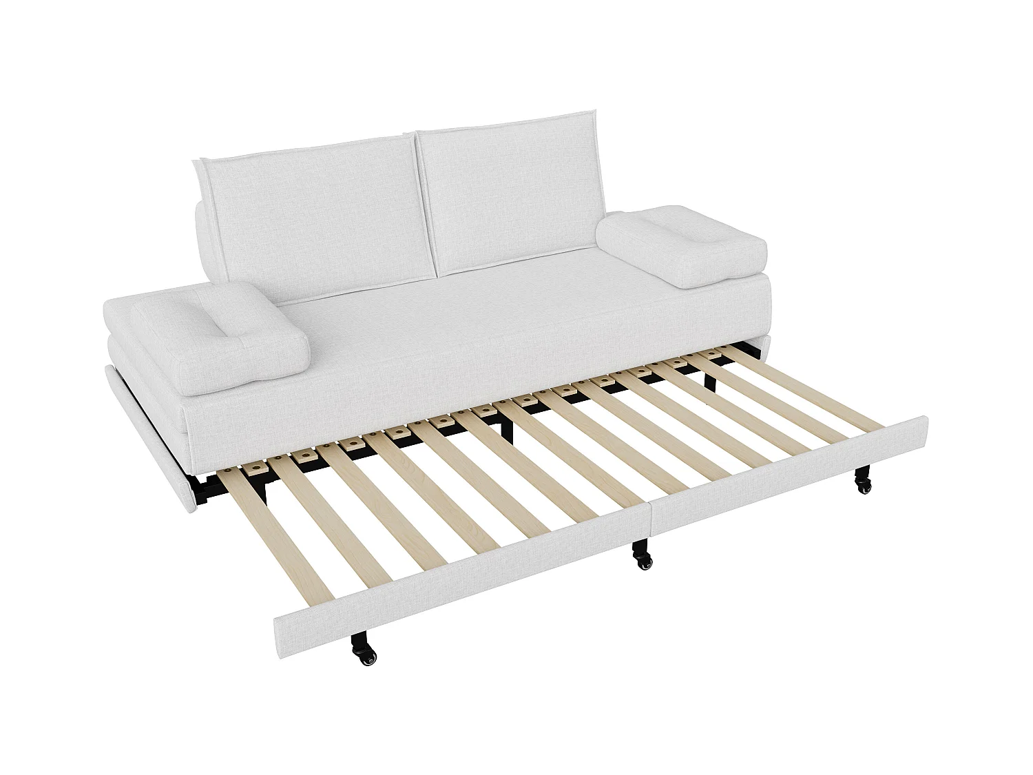 Divano letto 90x200 cm in tessuto bianco, trasformabile a 180x200 cm, pieghevole e pratico per risparmiare spazio