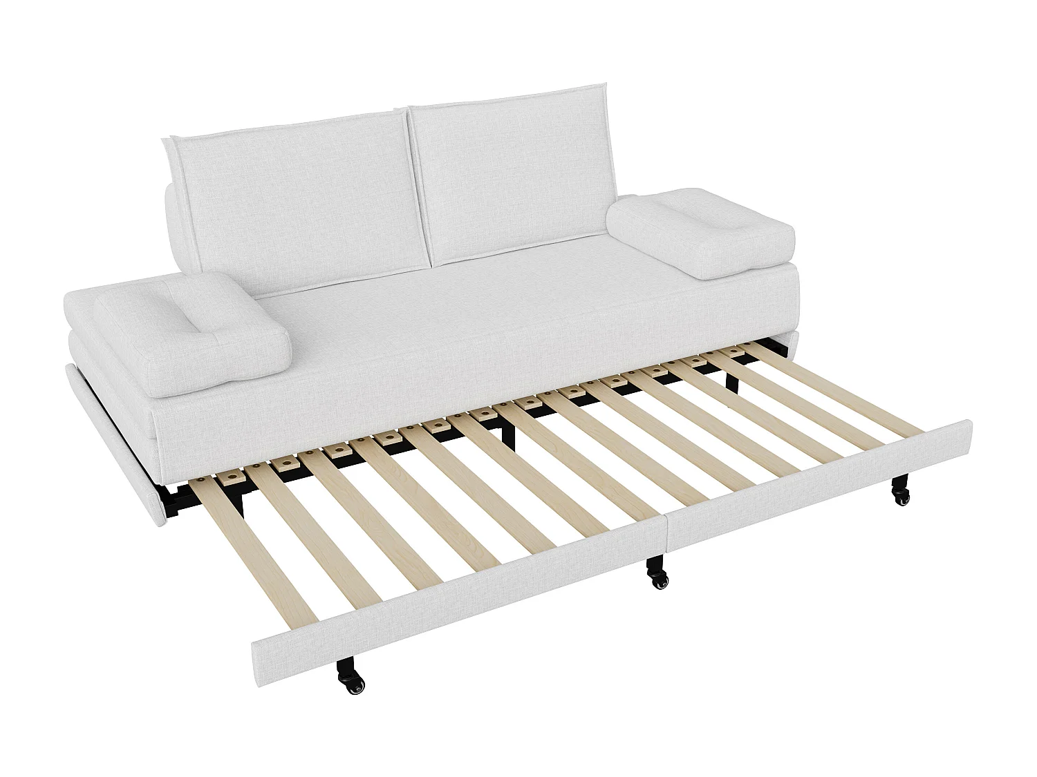 Canapé-lit en tissu blanc 90x200 cm, extensible jusqu’à 180x200 cm, pliable et pratique pour gain de place