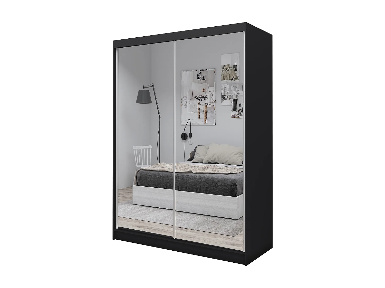 160 cm Kleiderschrank Darix mit Spiegel inklusive 2 Schiebetüren Schwebetürenschrank (Farbe: schwarz)