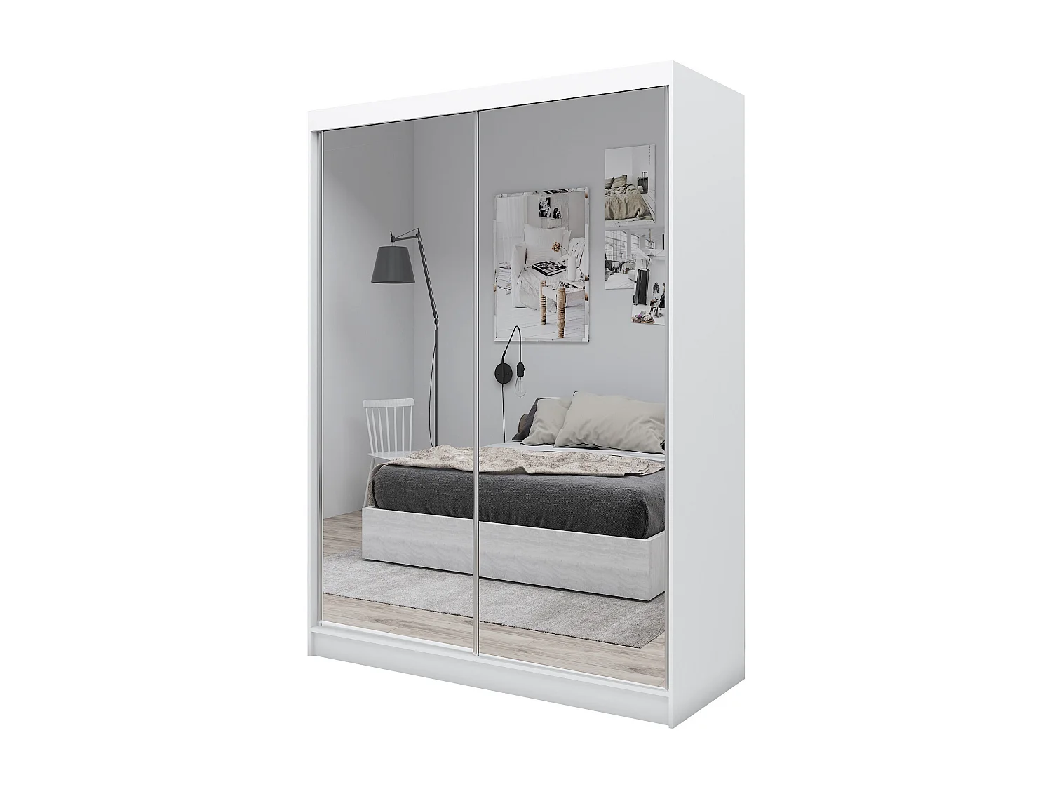 160 cm Kleiderschrank Darix mit Spiegel inklusive 2 Schiebetüren Schwebetürenschrank (Farbe: weiß)