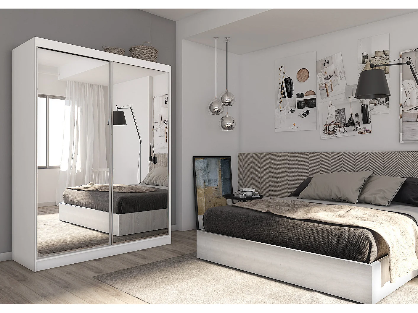 160 cm Kleiderschrank Darix mit Spiegel inklusive 2 Schiebetüren Schwebetürenschrank (Farbe: weiß)