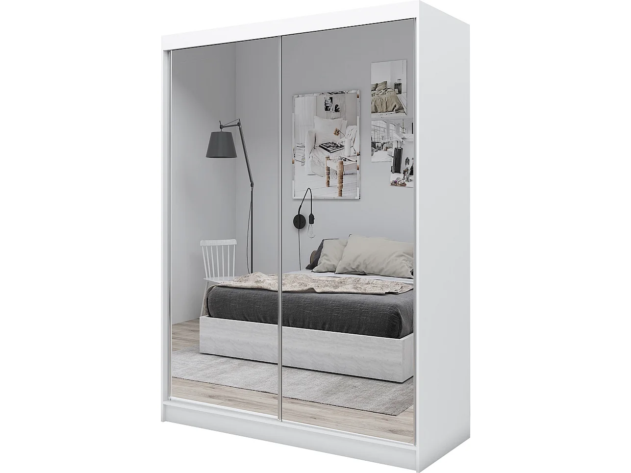 160 cm Kleiderschrank Darix mit Spiegel inklusive 2 Schiebetüren Schwebetürenschrank (Farbe: weiß)