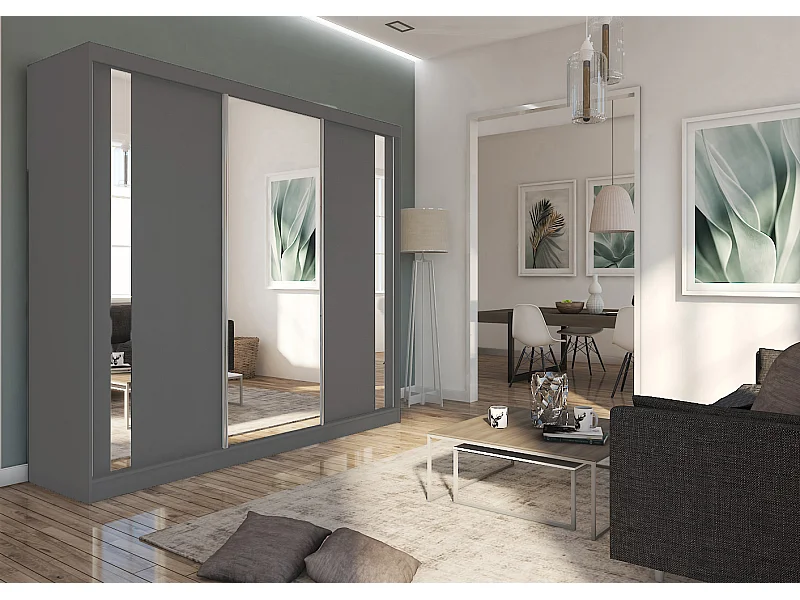 240 cm Kleiderschrank Gabo mit Spiegel inklusive 3 Schiebetüren Schwebetürenschrank (Farbe: graphit)