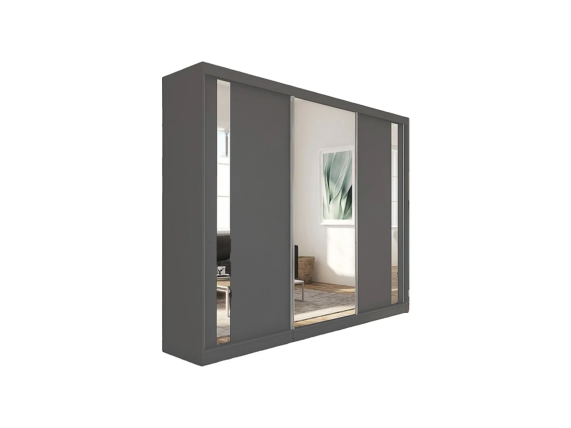240 cm Kleiderschrank Gabo mit Spiegel inklusive 3 Schiebetüren Schwebetürenschrank (Farbe: graphit)