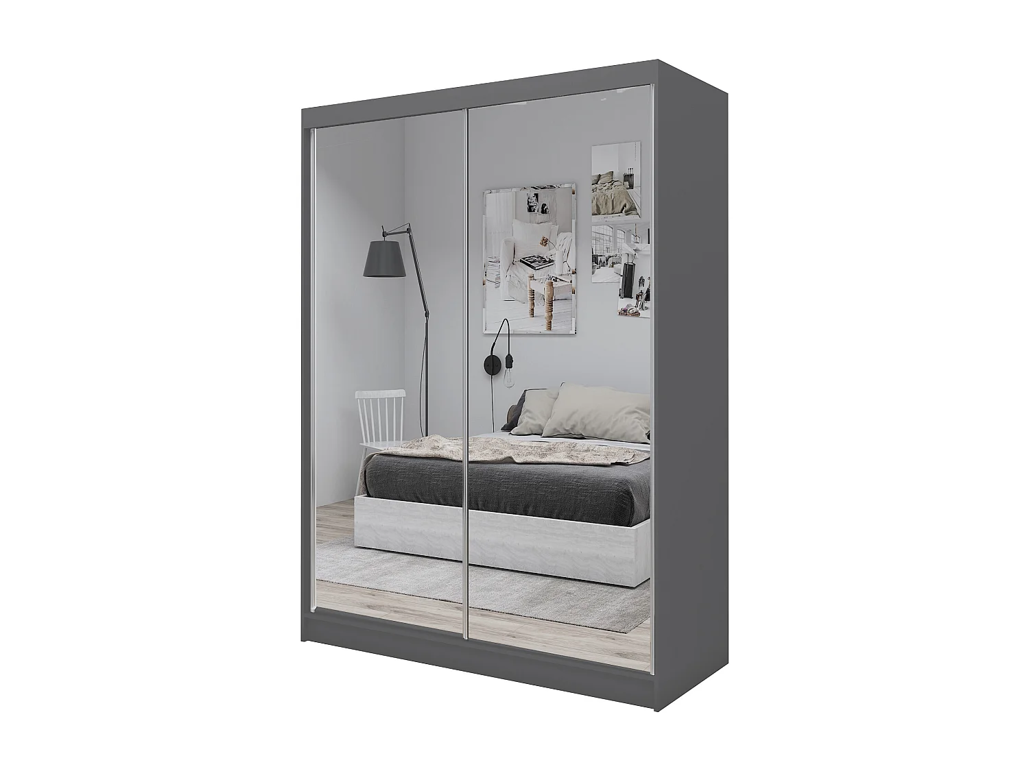 160 cm Kleiderschrank Darix mit Spiegel inklusive 2 Schiebetüren Schwebetürenschrank (Farbe: graphit)