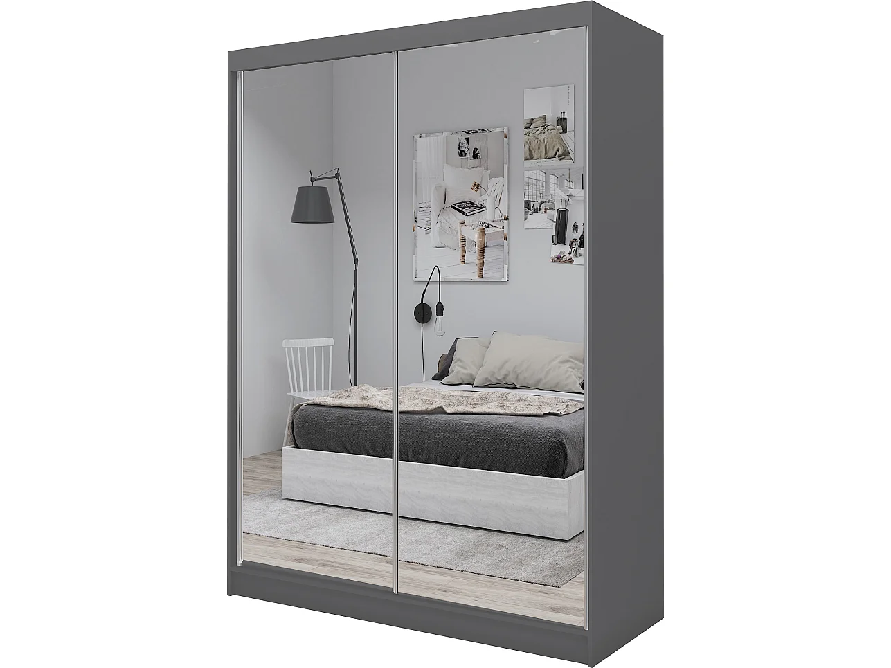 160 cm Kleiderschrank Darix mit Spiegel inklusive 2 Schiebetüren Schwebetürenschrank (Farbe: graphit)