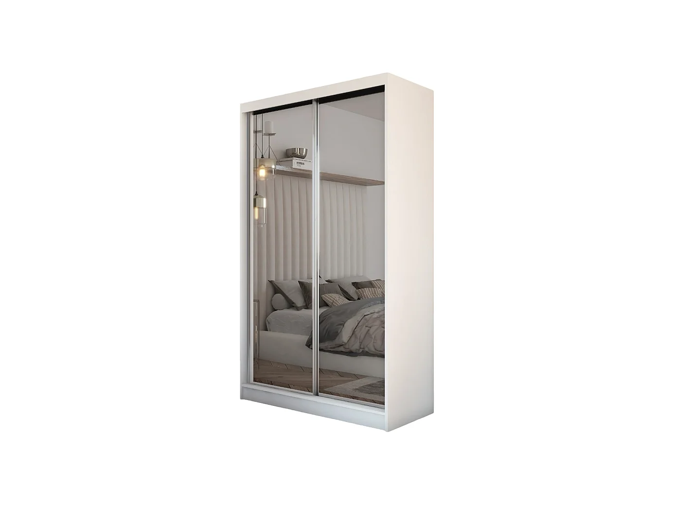 150 cm Kleiderschrank Darix mit Spiegel inklusive 2 Schiebetüren Schwebetürenschrank (Farbe: weiß)