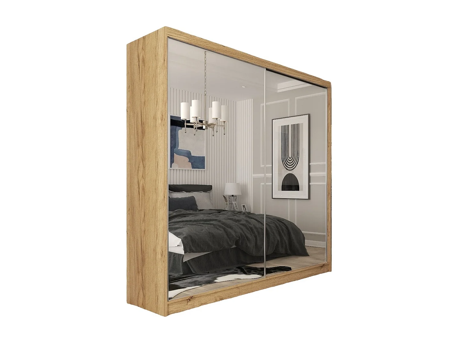 200 cm Kleiderschrank Darix mit Spiegel inklusive 2 Schiebetüren Schwebetürenschrank (Farbe: artisan)