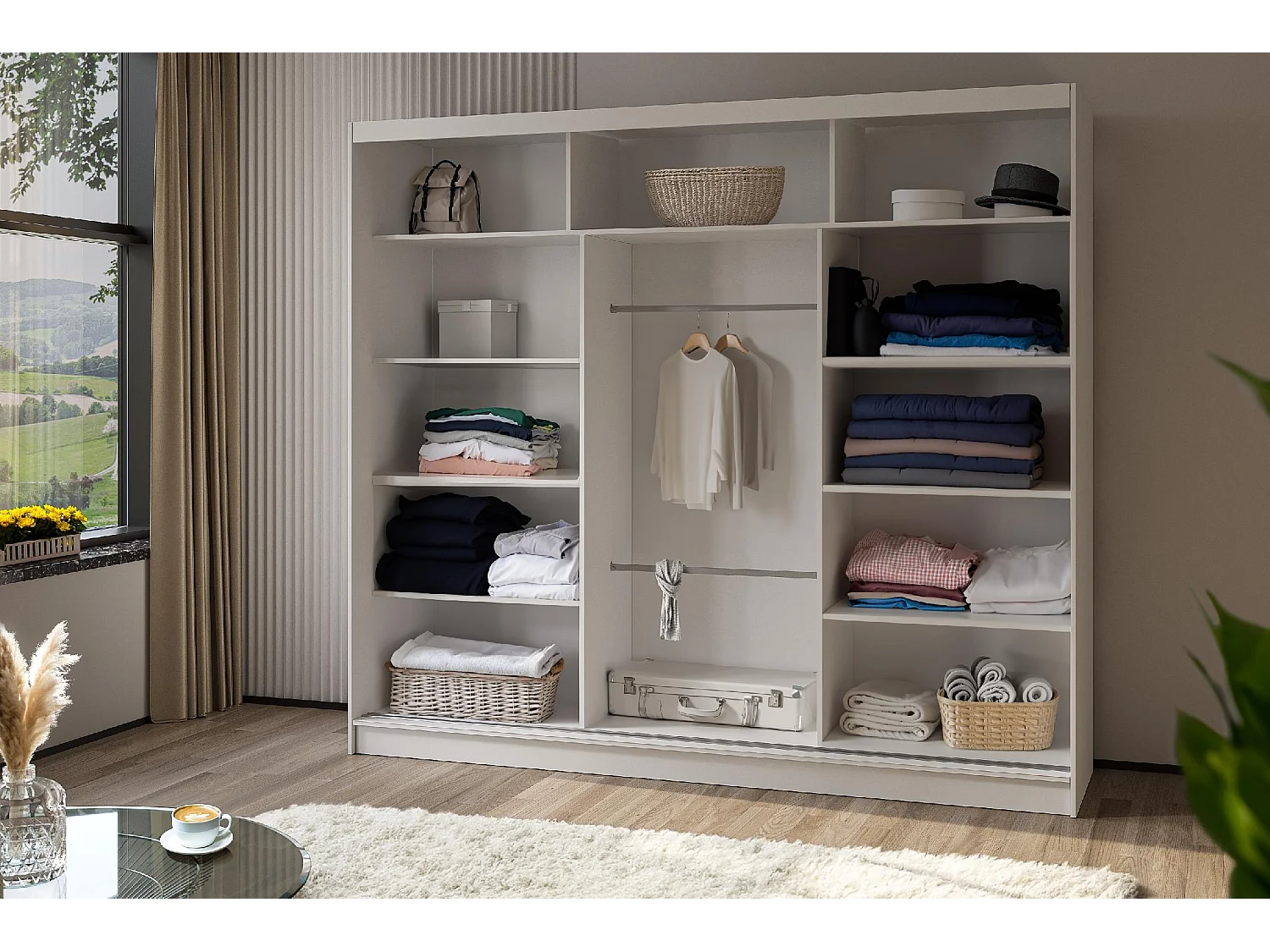 240 cm Kleiderschrank Gabo mit Spiegel inklusive 3 Schiebetüren Schwebetürenschrank (Farbe: weiß)