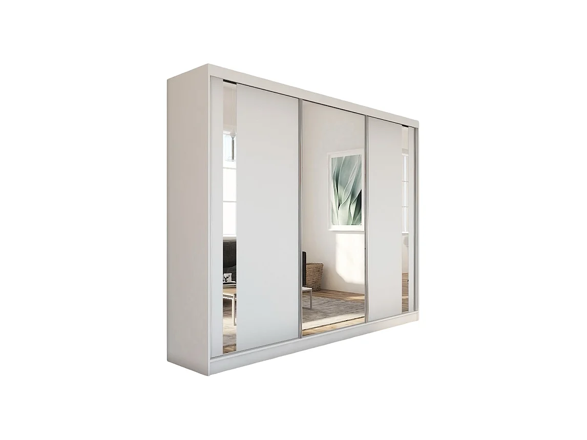 240 cm Kleiderschrank Gabo mit Spiegel inklusive 3 Schiebetüren Schwebetürenschrank (Farbe: weiß)