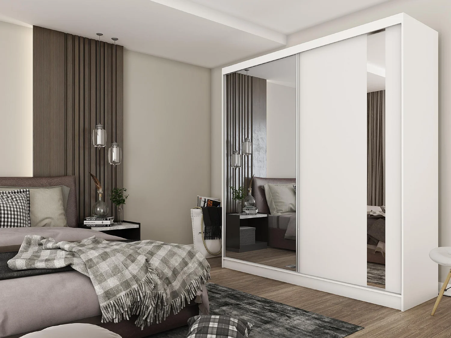 200 cm Kleiderschrank Gabo mit Spiegel inklusive 2 Schiebetüren Schwebetürenschrank (Farbe: weiß)