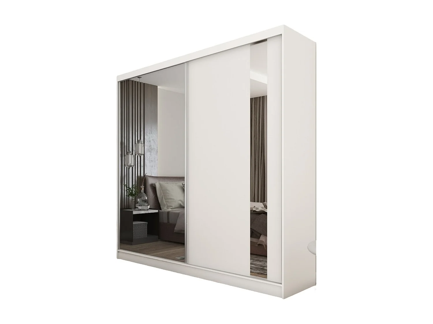 200 cm Kleiderschrank Gabo mit Spiegel inklusive 2 Schiebetüren Schwebetürenschrank (Farbe: weiß)