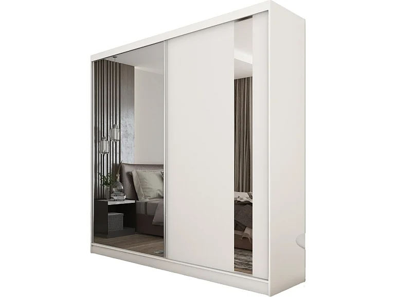 200 cm Kleiderschrank Gabo mit Spiegel inklusive 2 Schiebetüren Schwebetürenschrank (Farbe: weiß)