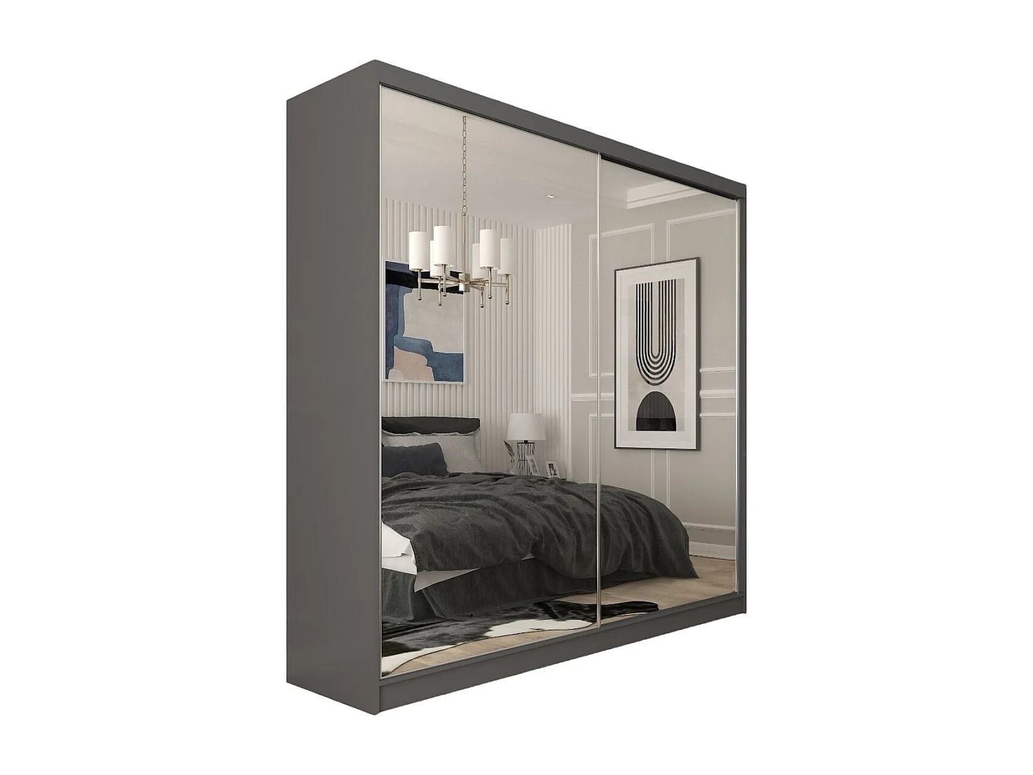 200 cm Kleiderschrank Darix mit Spiegel inklusive 2 Schiebetüren Schwebetürenschrank (Farbe: graphit)