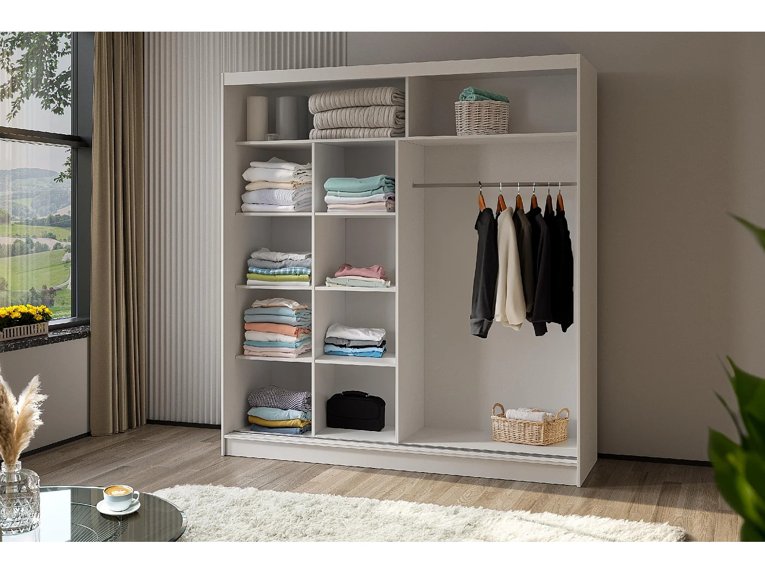 200 cm Kleiderschrank Darix mit Spiegel inklusive 2 Schiebetüren Schwebetürenschrank (Farbe: graphit)