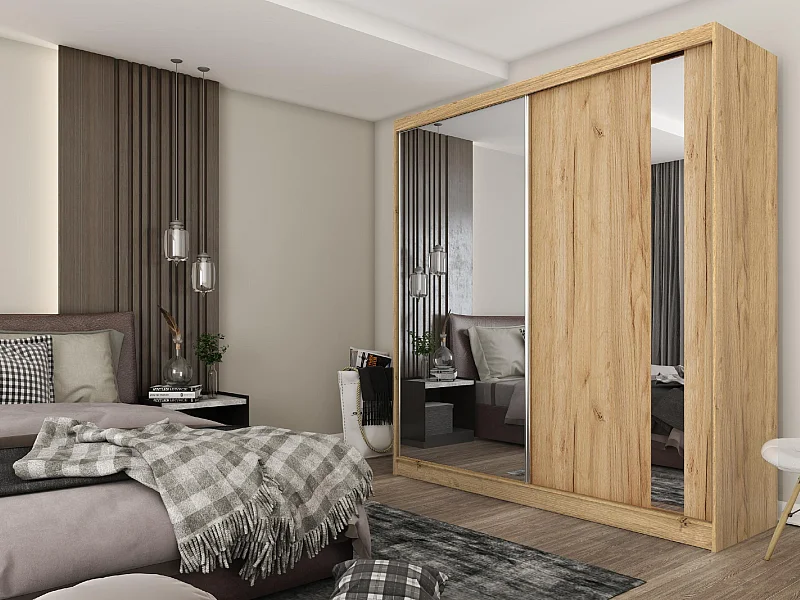 200 cm Kleiderschrank Gabo mit Spiegel inklusive 2 Schiebetüren Schwebetürenschrank (Farbe: artisan)