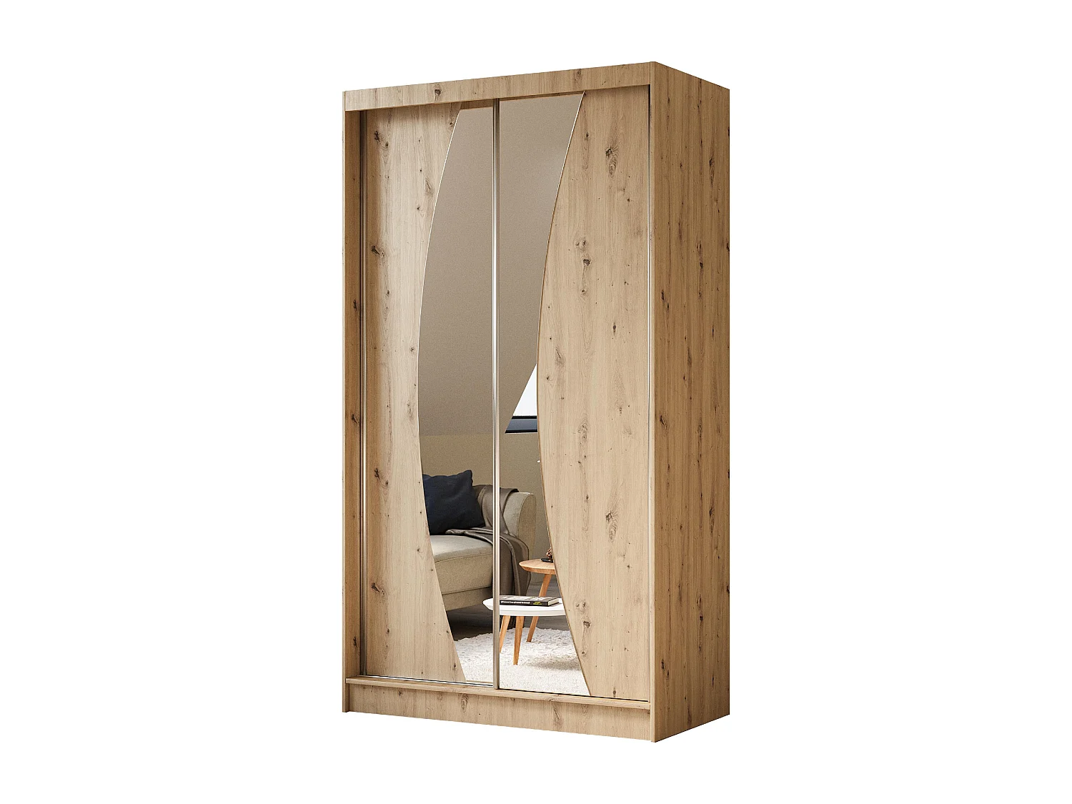 120 cm Kleiderschrank Vex mit Spiegel inklusive 2 Schiebetüren Schwebetürenschrank (Farbe: artisan)