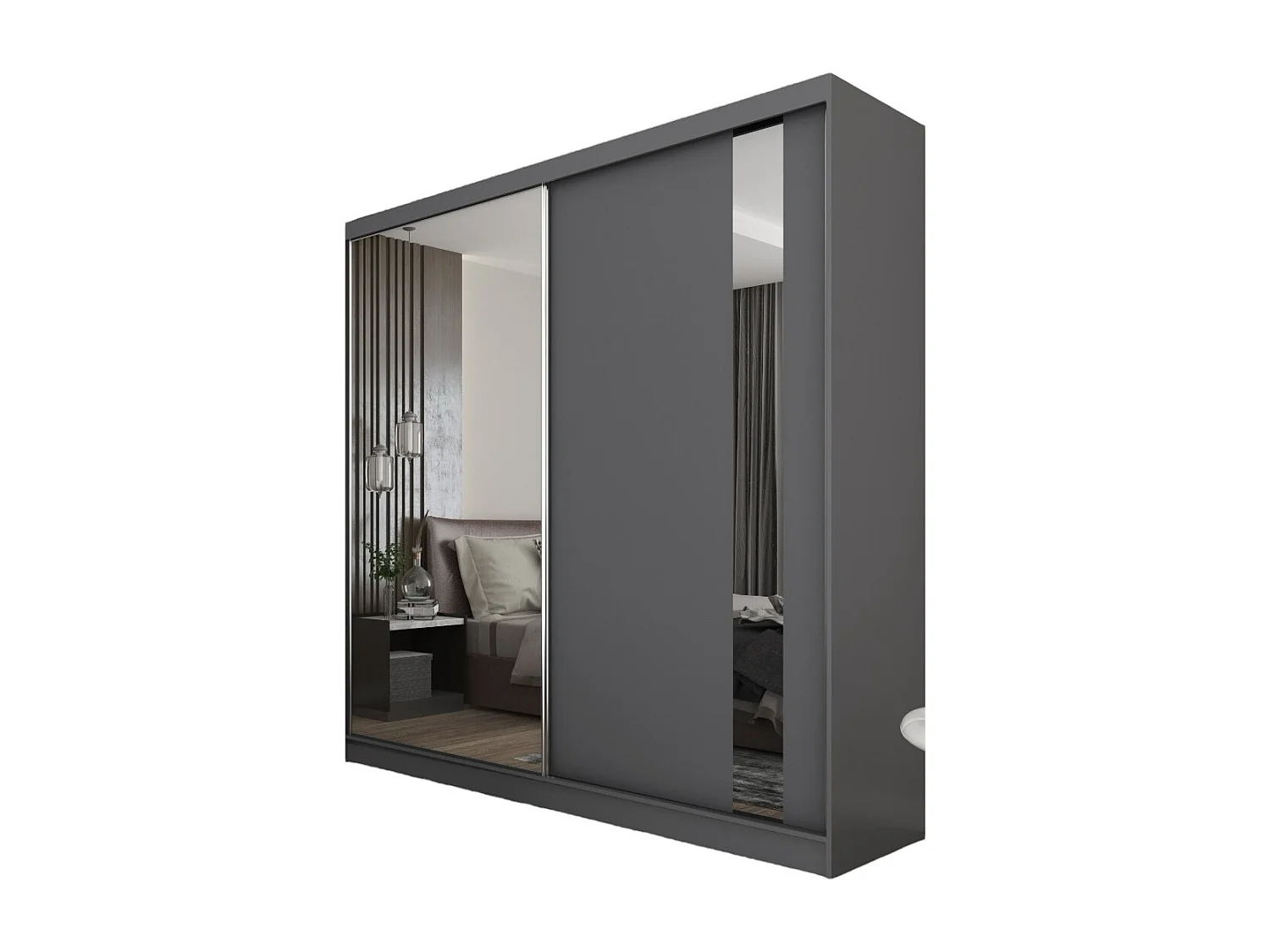 200 cm Kleiderschrank Gabo mit Spiegel inklusive 2 Schiebetüren Schwebetürenschrank (Farbe: graphit)