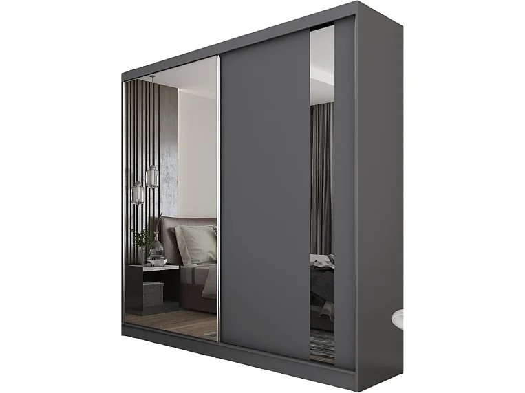 200 cm Kleiderschrank Gabo mit Spiegel inklusive 2 Schiebetüren Schwebetürenschrank (Farbe: graphit)