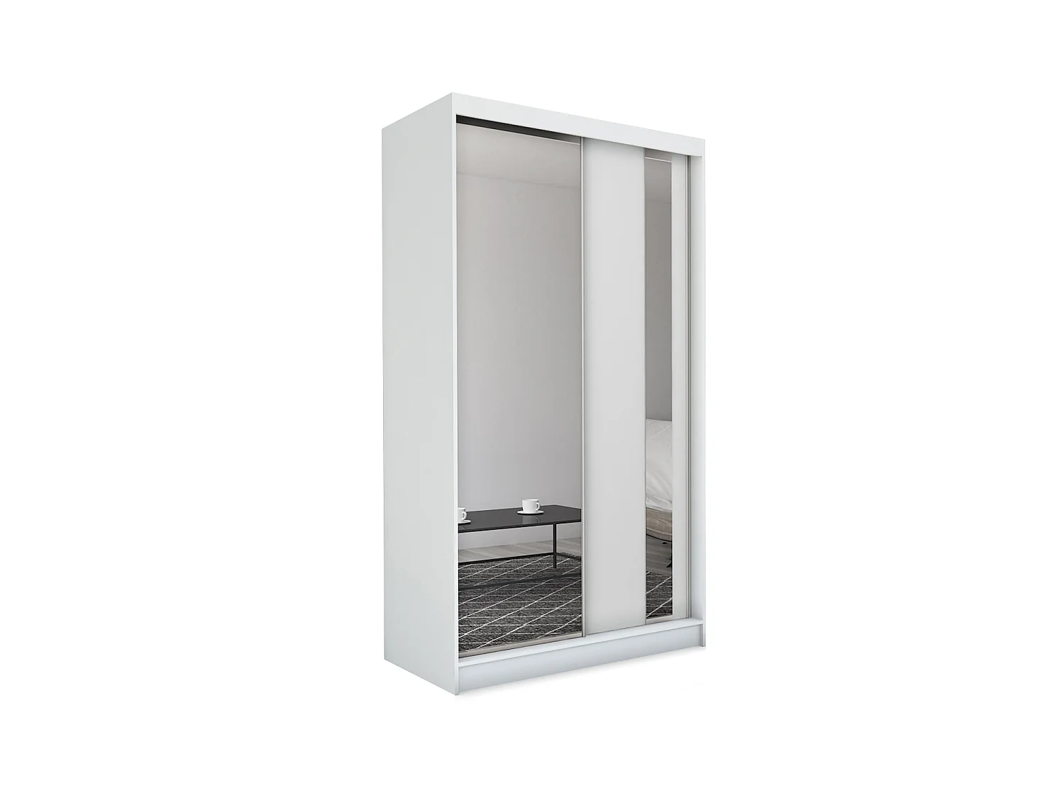 150 cm Kleiderschrank Gabo mit Spiegel inklusive 2 Schiebetüren Schwebetürenschrank (Farbe: weiß)