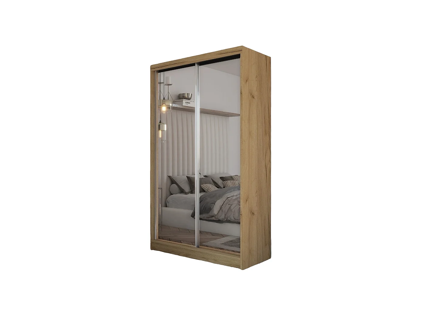 150 cm Kleiderschrank Darix mit Spiegel inklusive 2 Schiebetüren Schwebetürenschrank (Farbe: artisan)