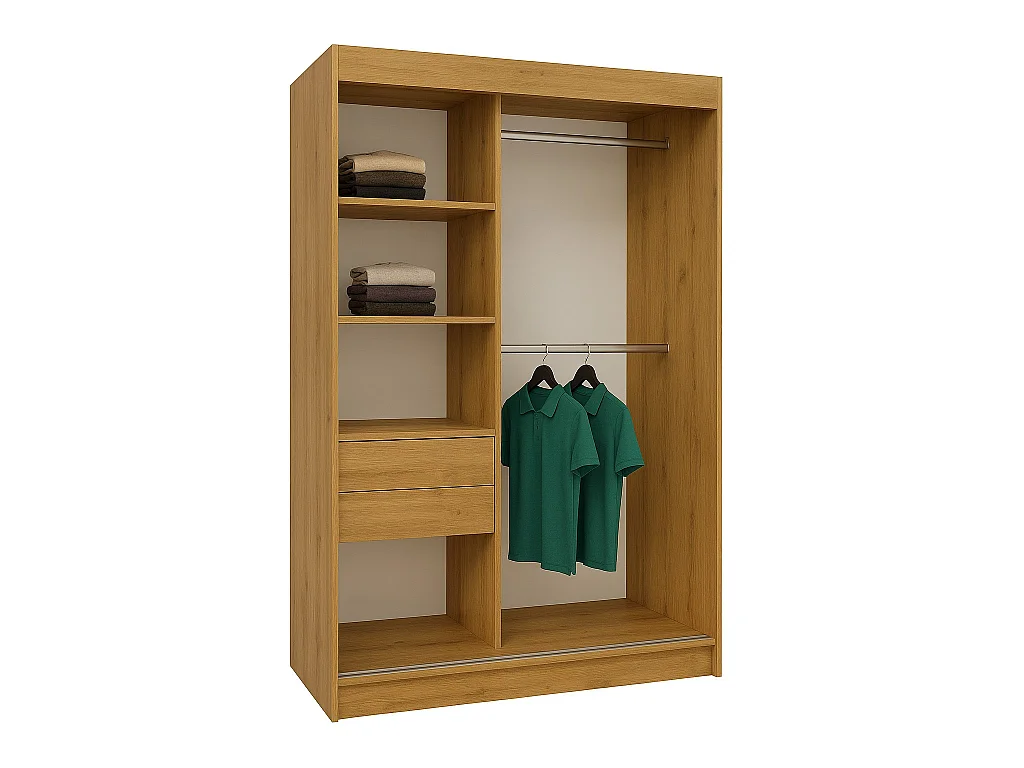 120 cm Kleiderschrank Darix mit Spiegel inklusive 2 Schiebetüren Schwebetürenschrank (Farbe: artisan)