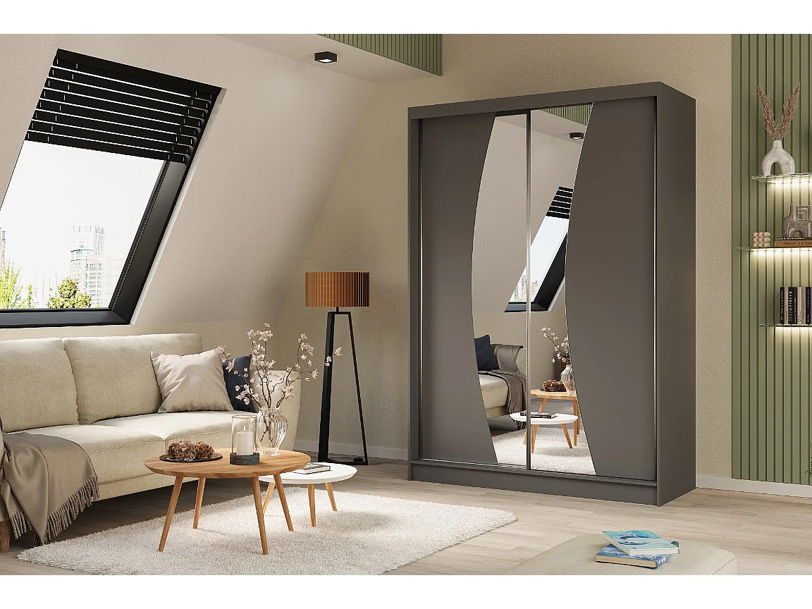 150 cm Kleiderschrank Vex mit Spiegel inklusive 2 Schiebetüren Schwebetürenschrank (Farbe: graphit)