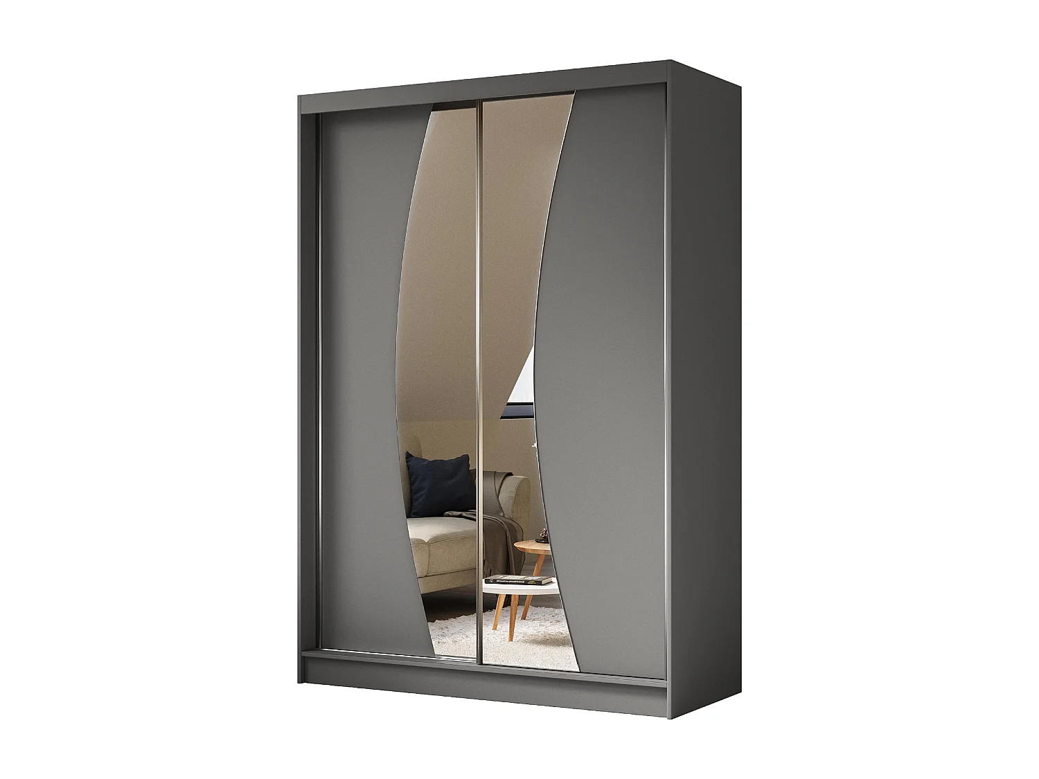 150 cm Kleiderschrank Vex mit Spiegel inklusive 2 Schiebetüren Schwebetürenschrank (Farbe: graphit)