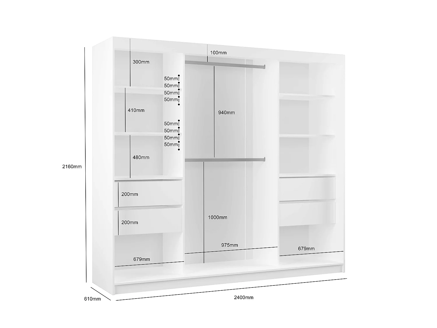 240 cm Kleiderschrank Darix mit Spiegel inklusive 3 Schiebetüren Schwebetürenschrank (Farbe: graphit)