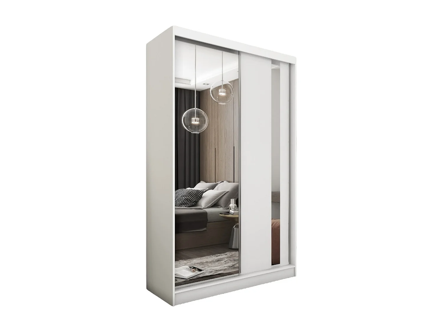 120 cm Kleiderschrank Gabo mit Spiegel inklusive 2 Schiebetüren Schwebetürenschrank (Farbe: weiß)