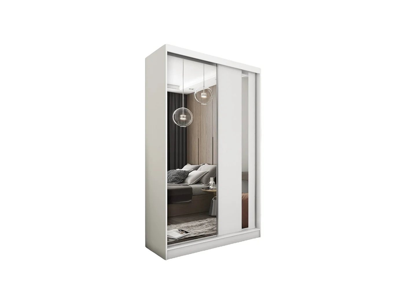 120 cm Kleiderschrank Gabo mit Spiegel inklusive 2 Schiebetüren Schwebetürenschrank (Farbe: weiß)