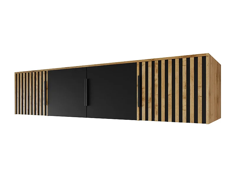Aparador Enolevo 107, Negro|Roble wotan, 45x196x58cm, Aglomerado laminado