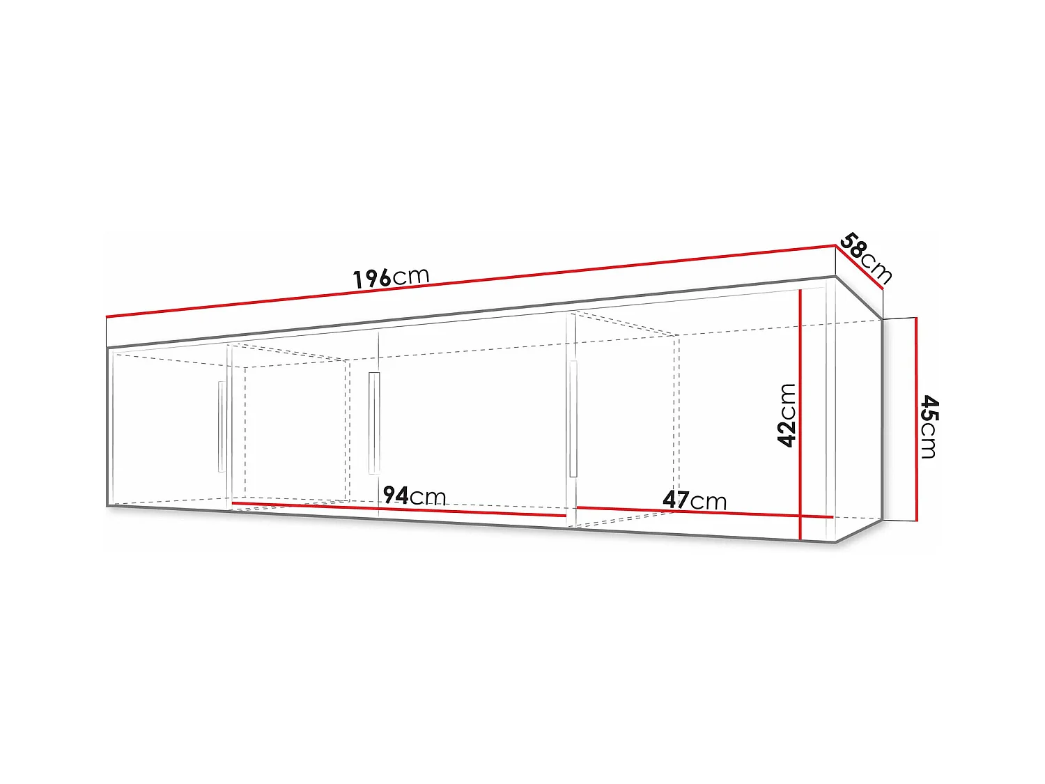 Aparador Enolevo 107, Negro|Roble wotan, 45x196x58cm, Aglomerado laminado